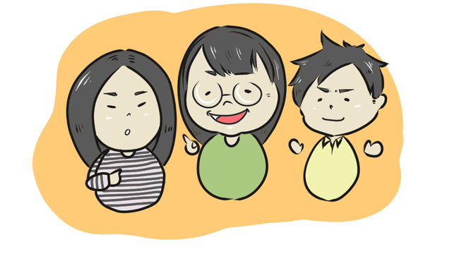 表情の異なる3人のキャラクターが並ぶチームのイラスト
