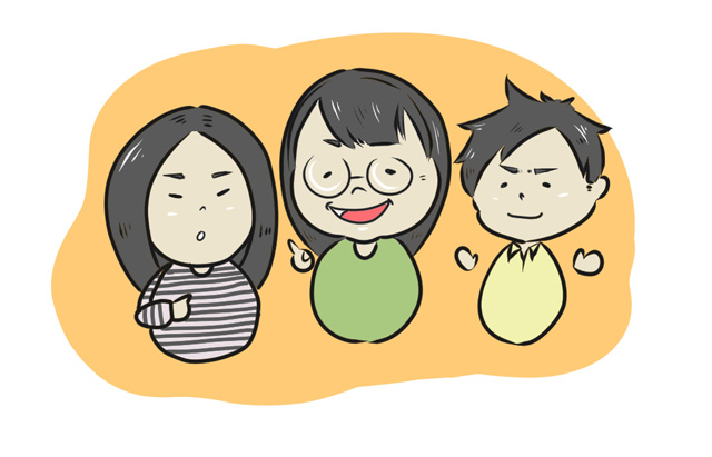 表情の異なる3人のキャラクターが並ぶチームのイラスト
