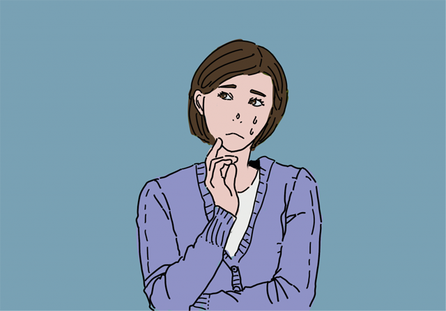 会話に対する悩みや不安を抱える女性のイラスト。発達障害との関連が示唆される表情。