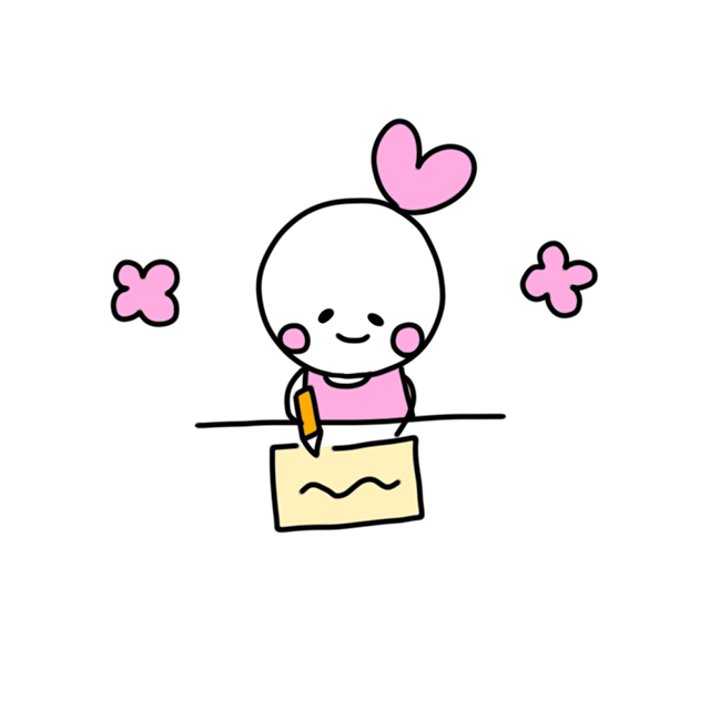双極性障害のセルフケアとして気分記録を書いているキャラクターのイラスト。笑顔でノートに記入し、気分管理や自己理解を表現している。