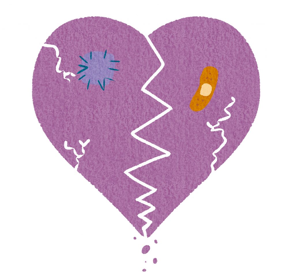 トゥレット症候群の当事者が感じる心の傷や生きづらさを表現した割れたハートのイラスト